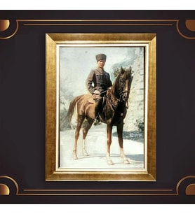 Altın Varaklı Çerçeveli Paspartulu Atatürk Tablo z4932 (Gold)
