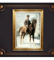 Altın Varaklı Çerçeveli Paspartulu Atatürk Tablo z4932 (Gold)