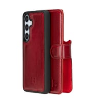 Bouletta Samsung Galaxy S25 Plus uyumlu, Hakiki Deri, El Yapımı, Cüzdanlı Kılıf, Gölgeli Kırmızı
