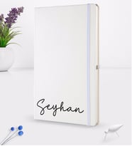 BK Gift Kişiye Özel El Yazısı Tasarımlı Beyaz Termo Deri Defter 16x24cm Model 1