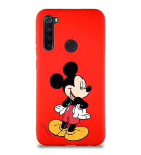 Xiaomi Redmi Note 8 Soft Premier Kapak Mickey Mouse-D Tasarımlı Silikon Kılıf - Kırmızı (Şeffaf)