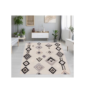 Rovigo Home Dijital Baskı Yıkanabilir Kaymaz Taban Salon Halısı RVG1202 100x200 cm (Bej)