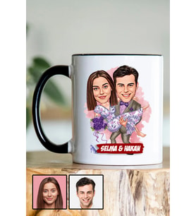 Eşe Romantik Hediye Karikatürlü Siyah Kupa Bardak