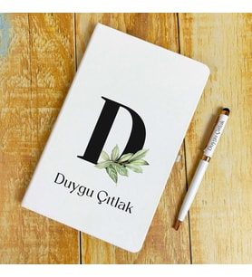 Kişiye Özel İsimli Ajanda Not Defteri ve Kalem Seti 2413W04 (Beyaz-Rose Gold)