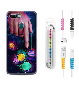 Oppo A5S A15 A16 A54 A55 A73 A74 Kılıf Kablo Koruma Spiral Silikon Finger planet 1740