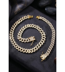 Paslanmaz Çelik Gurmet Model Kolye Zincir Ve Bileklik Set 11Mm Altın Kaplama 902935