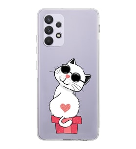 Samsung Galaxy A32  Kamera Korumalı  Kapak Cool Cat Tasarımlı  Şeffaf Kılıf