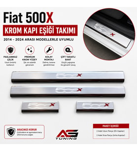 Fiat 500X Krom Kapı Eşiği Takımı 2014 - 2024 Arası Paslanmaz Çelik