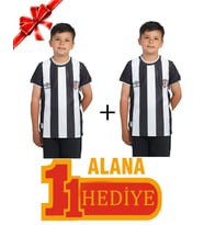 Beşiktaş Orijinal Çubuklu Çocuk Forma 1 Alana 1 Hediye (Siyah - Beyaz)