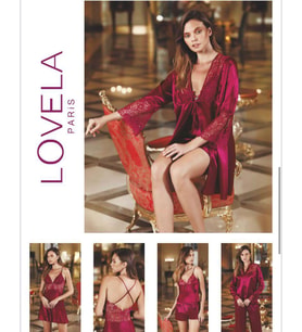 LOWELA PARİS 2005 Bordo Saten Kısa Gecelikli 6 Lı Çeyiz Seti