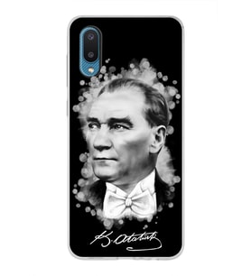 Samsung Galaxy A02 Uyumlu Kapak Atatürk Tasarımlı Şeffaf Silikon Kılıf