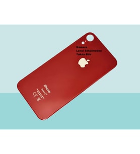 Tkgz - iPhone XR Arka Pil Batarya Kapağı - Cam kapak Geniş Lens Deliği - KIRMIZI