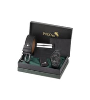 Polo Air Klasik Metal Kordon Erkek Kol Saati Cüzdan Kemer Kartlık Çakmaklı Set Kombini Siyah Renk PL-7087E1