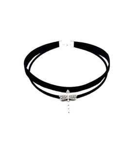 Gümüş Renk Yusufcuk Siyah Kadife -süet Kadın Choker Tasma Kolye