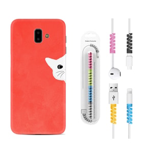 Samsung J6 Plus J7 Prime J7 Pro M20 Kılıf Kablo Koruma Spiral Silikon Kedoş 1735