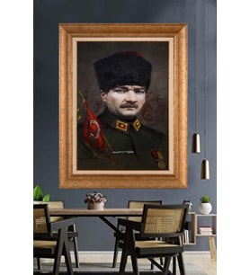 Altın Varaklı Çerçeveli Paspartulu Atatürk Tablo TR1598 (Gold)