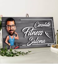 BK Gift Kişiye Özel Fitness Salonu Karikatürlü Gri Dekoratif Ahşap Tabela