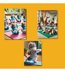 Yoga Yapan Kediler Üçlü Mdf Duvar Posteri 20 x 28 cm