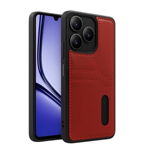 Realme Note 50 4g Kılıf Sara Kartvizitli Deri Kılıf - Kırmızı