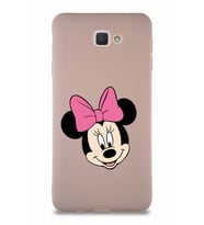 Samsung Galaxy J7 Prime Soft Premier Kapak Minnie Mouse-C Tasarımlı Silikon Kılıf - Pudra (Şeffaf)