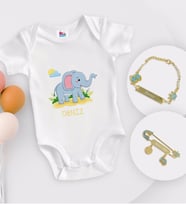 BK Kids Kişiye Özel İsimli Beyaz Bebek Body Zıbın Erkek Bebek Künyesi ve İğnesi Hediye Seti-19