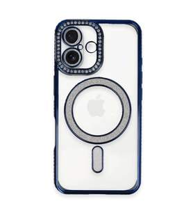 Apple iPhone 16 Plus Kılıf Joke Simli Magneticsafe Kılıf - Lacivert