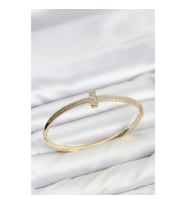Mey İthalat® Gold Renk T Model Zirkon Taşlı Kadın Kelepçe Bileklik