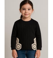 Kız Çocuk Motif İşlemeli Bluz (Siyah)