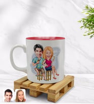 BK Gift Kişiye Özel Sevgililer Karikatürlü İçi Kırmızı Renkli Kupa Bardak Model 51