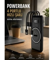 Northcity Hızlı Şarj Dijital Göstergeli Çoklu Şarj Powerbank - Kablosuz ve Kablo Uyumlu