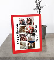 Kişiye Özel Masaüstü Takvim Tarih İsim Love Tasarımlı 8 Fotoğraflı Ahşap Kırmızı Mdf Resimli Kolaj Çerçeve