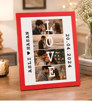 Kişiye Özel Masaüstü Takvim Tarih İsim Love Tasarımlı 8 Fotoğraflı Ahşap Kırmızı Mdf Resimli Kolaj Çerçeve