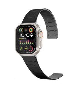 Apple Watch 44/45/46/49mm Kordon Şerit Çizgi İnce Dizayn Magnetik Strap 111 2/3/ (Siyah)