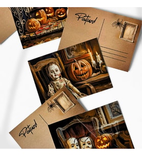 Orta Boy (14x10 cm) 6’lı Cadılar Bayramı Temalı Nostalji Kartpostal Seti  Halloween Postcard (Çok Renkli)