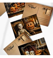 Orta Boy (14x10 cm) 6’lı Cadılar Bayramı Temalı Nostalji Kartpostal Seti  Halloween Postcard (Çok Renkli)