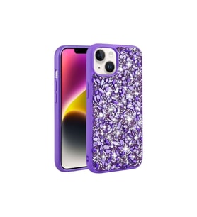 Apple iPhone 14 Uyumlu Kılıf Parlak Taşlı Tasarım Zore Linea Kapak (Mor)