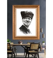 Altın Varaklı Çerçeveli Paspartulu Atatürk Tablo TR1258 (Gold)