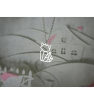 Kişiye Özel 925 Ayar Gümüş Origami Kedi Kolye (Gümüş)