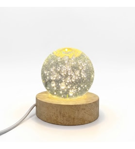 Baloncuk Temalı Cam Küre 3D Işıklı Gece Lambası - Ahşap Standlı