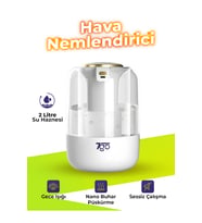 Ultrasonik Çift Çıkışlı Hava Nemlendirici, 2L, USB-C, LED Işıklı, Sessiz