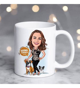 Kişiye Özel Hayvan Sever Kadın Karikatürlü Bardak