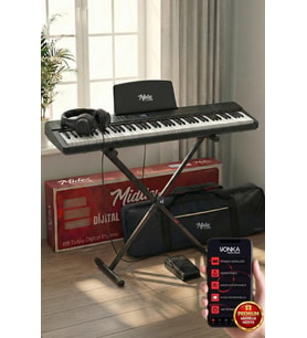 Midex PLX-80BK-ST Taşınabilir Katlanır Dijital Piyano Tuş Hassasiyetli 88 Tuş BT (Stand Sustain Kulaklık Çanta Metod)