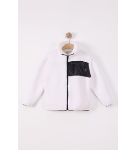 Monox Çocuk Lastik Manşetli Fermuarlı Unisex Kuzu Wellsoft Peluş Ceket (Beyaz)