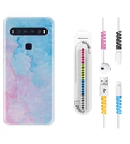 TCL 10L 10 Plus 10SE 20E 20SE 30SE L7 Kılıf Kablo Koruma Spiral Silikon Pink Blue Abstract 1385