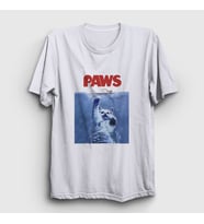 Presmono Unisex Beyaz Paws Jaws Film Komik Kedi Kedili T-Shirt 481380tt