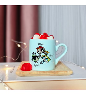 Power Puff Girls Tasarımlı Kişiye Özel Yeşil Türk Kahvesi Fincanı