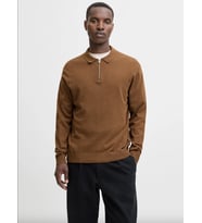 Jack & Jones JJEEMIL Knit Polo  Yarım Fermuar Uzun Kollu Erkek Triko (Kahverengi)