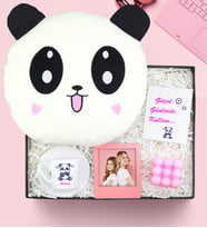 Peluş Panda Yastık & Bubble Mum & İnstagram Çerçeve & Fincan Kişiye Özel Hediye Seti