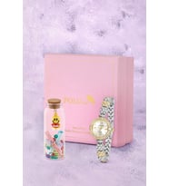 Polo Air Kadın Kol Saati Ve Smile Figürlü Mantar Tıpalı Özel Notlu Cam Dilek Şişe Gold Gümüş Renk ST-2183S3 (Altın-Gümüş)