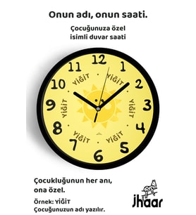 İsme Özel Sevimli Güneş Çocuk Odası Duvar Saati Orta Boy 30 cm Siyah Camlı Sessiz